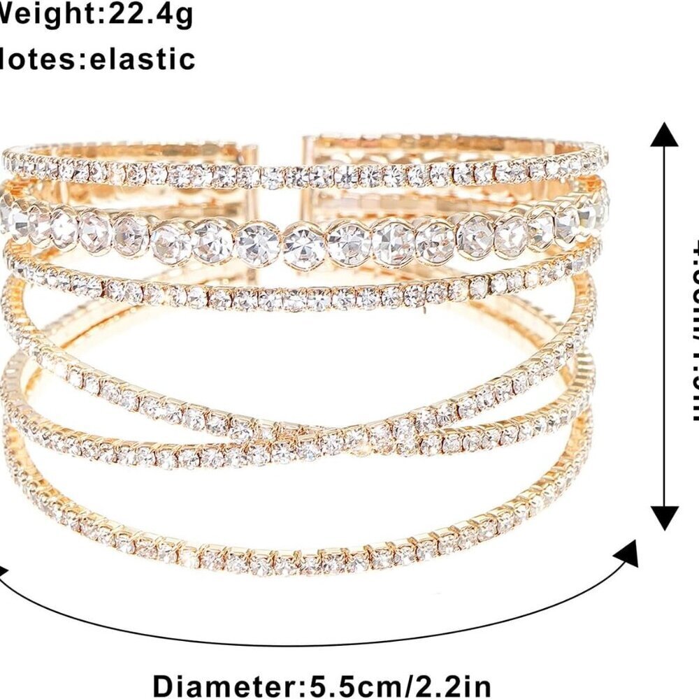 Multilayer Rhinestone Cuff Bracelet For Women Gol… - image 7